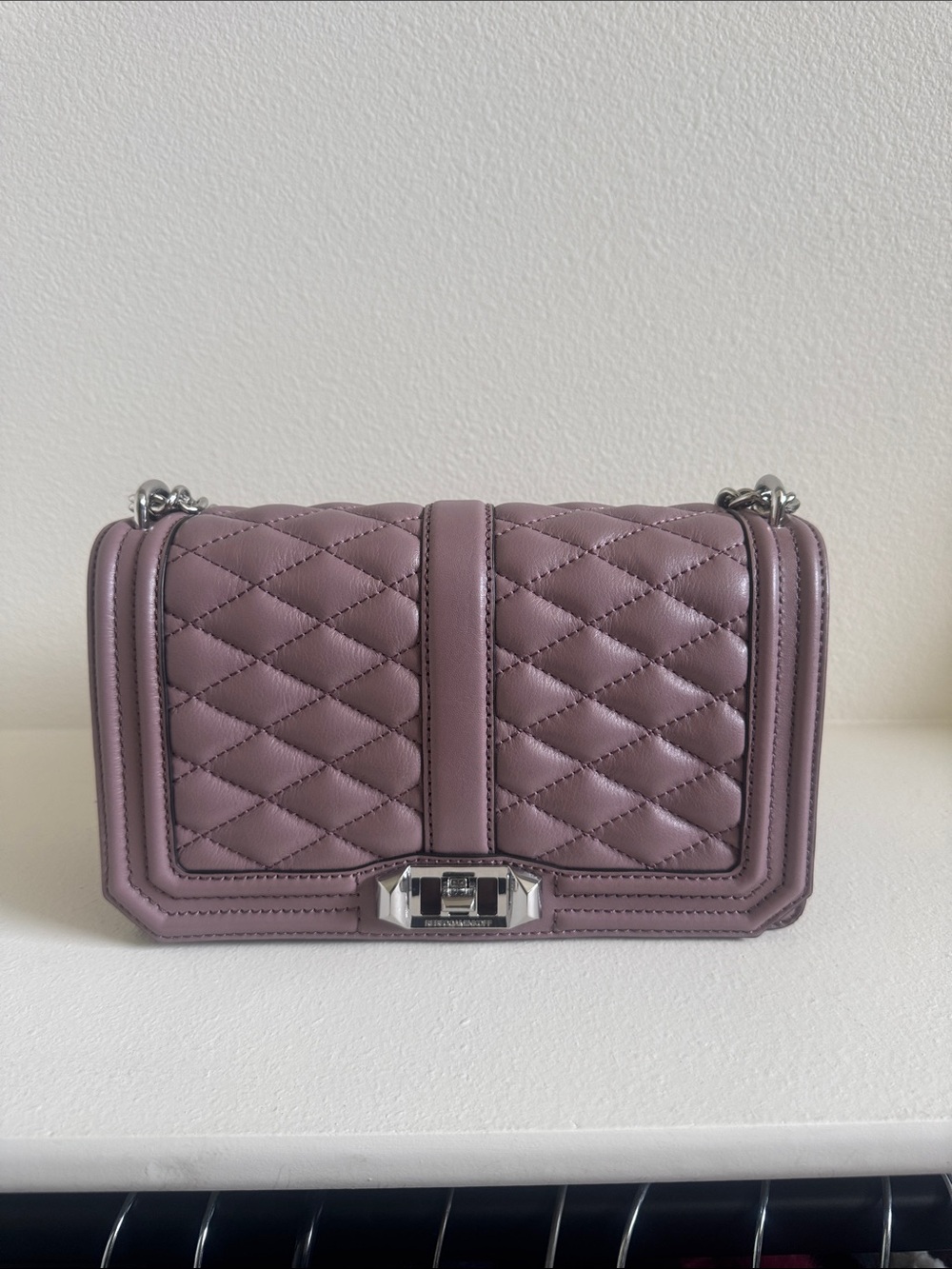 Rebecca Minkoff Quilted Mauve Crossbody with Silver Hardware